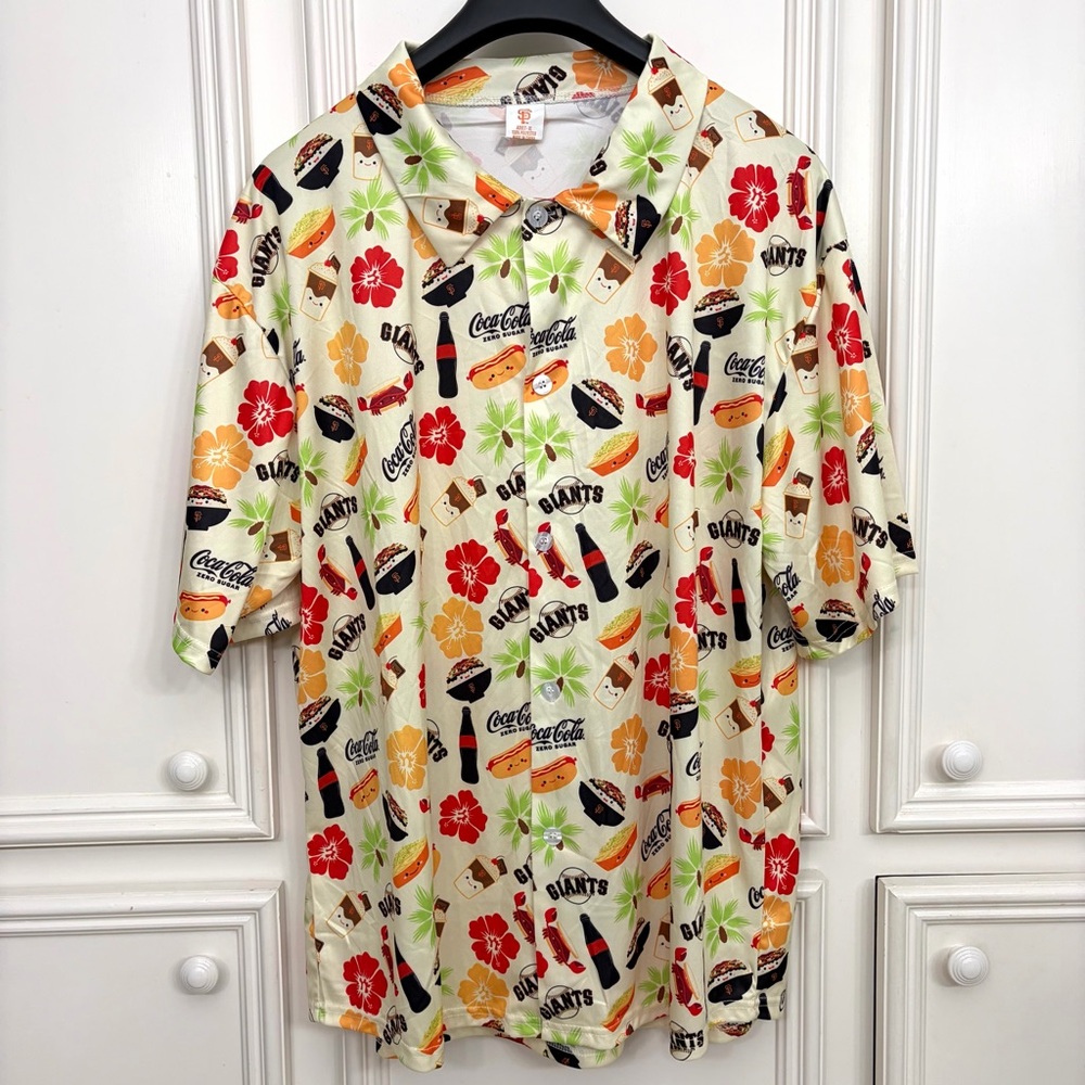 San Francisco Giants MLB Aloha Foodie Hawaiian Shirt SGA Coca Cola Men's XL